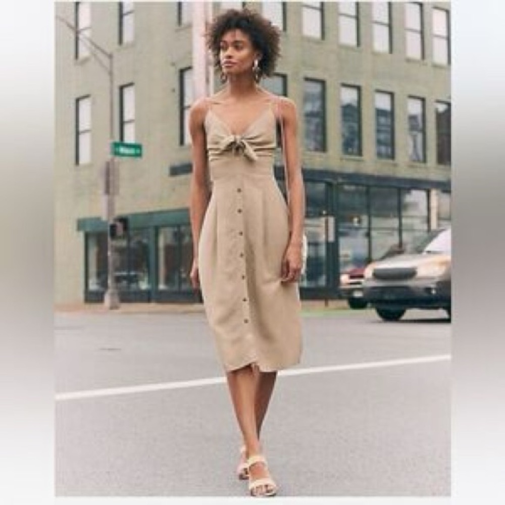 Express Tan Button-Front Midi Dress